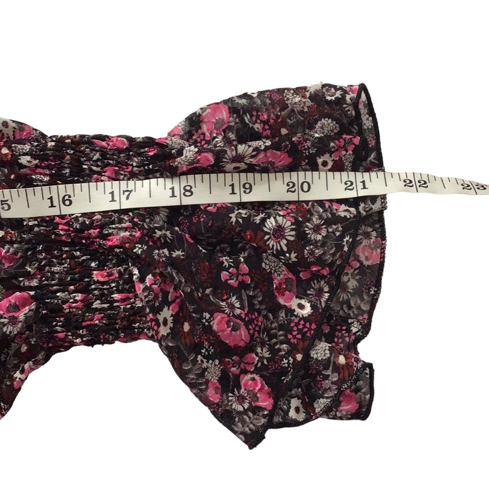 Zara Floral Print Pink Black Ruffle Neck Blouse, size M - Picture 14 of 14